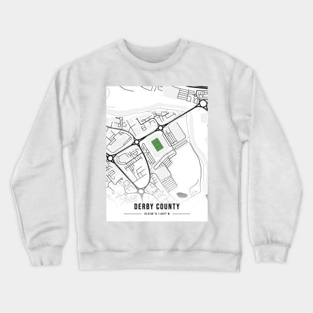 Derby County Stadium Map Desigh (White) Crewneck Sweatshirt by TopFootballStadiums